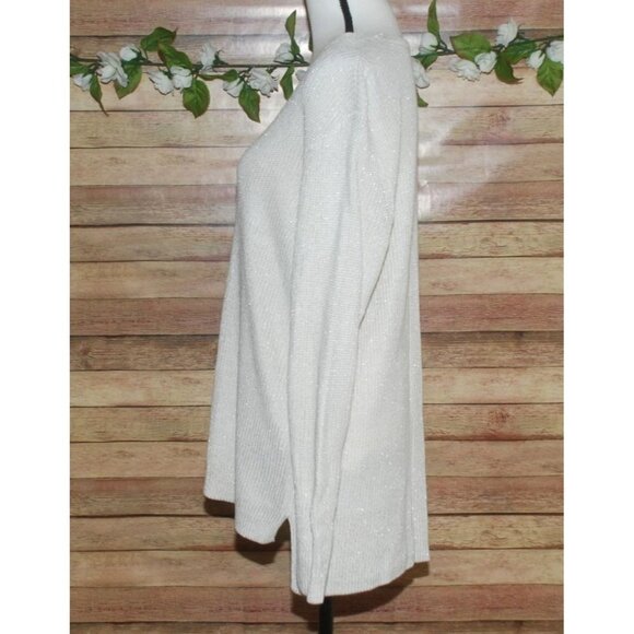 Chaps Cream Ivory Sweater Size 1X V-Neck Gold Metallic Stretch Long Sleeve - Picture 4 of 9